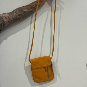 Tignanello Crossbody Purse Yellow Gold Pebble Leather Handbag